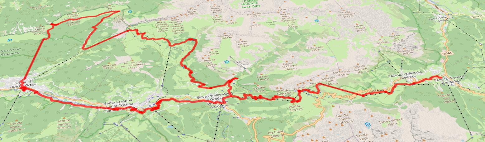 Corvara - Ortisei - Resciesa - Saltria- Corvara